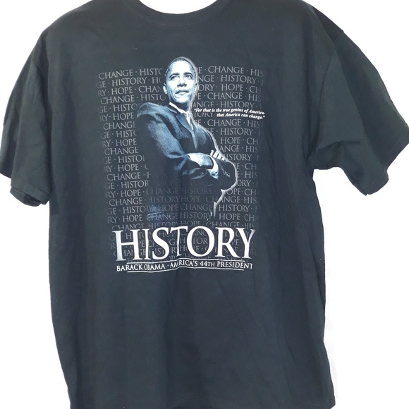 00'S Gildan GILDAN BARACK OBAMA President Obama Great Person T-shirt Men's L size cotton navy blue type Vintage Second Hand